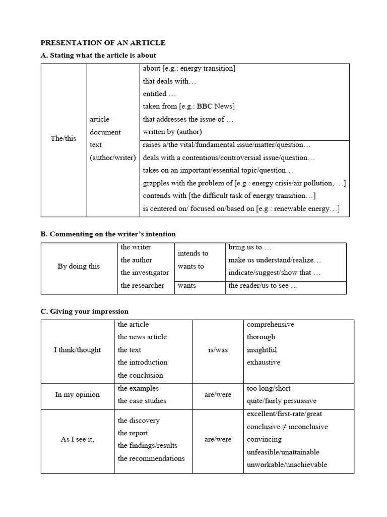 PRESENTATION OF AN ARTICLE | PDF