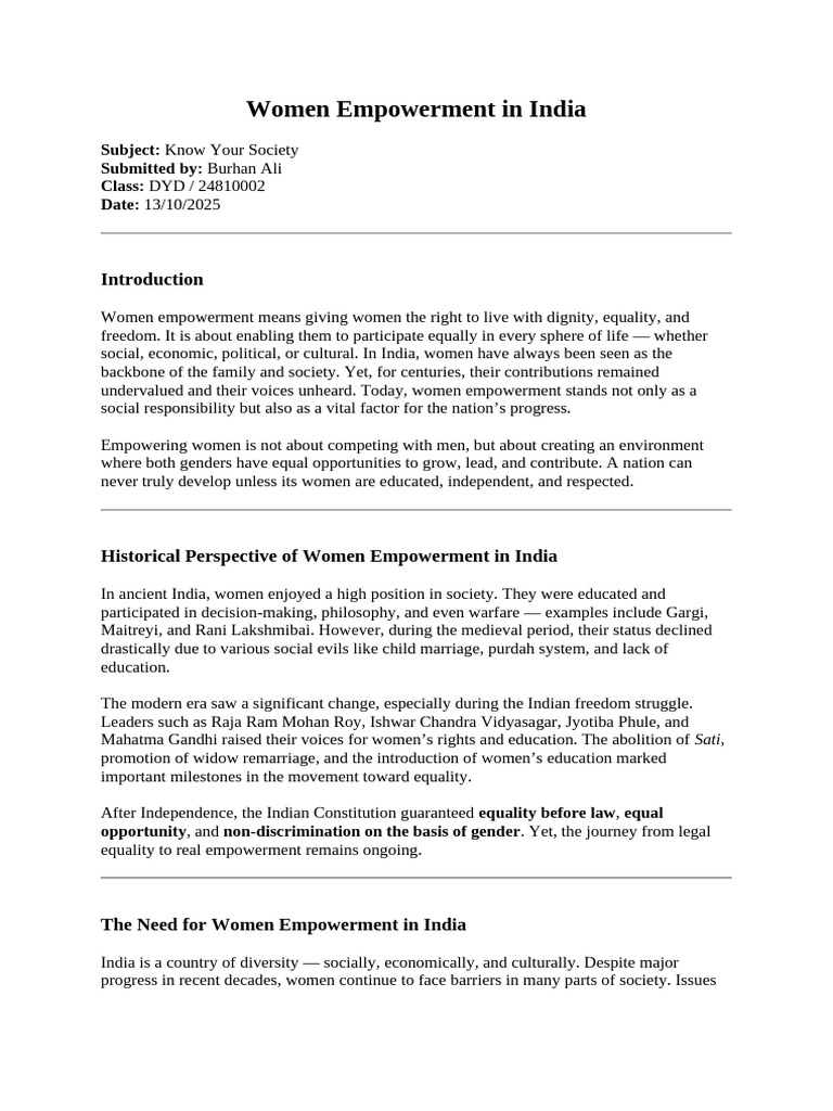Women Empowerment in India: A Journey | PDF | Gender Studies | Gender ...