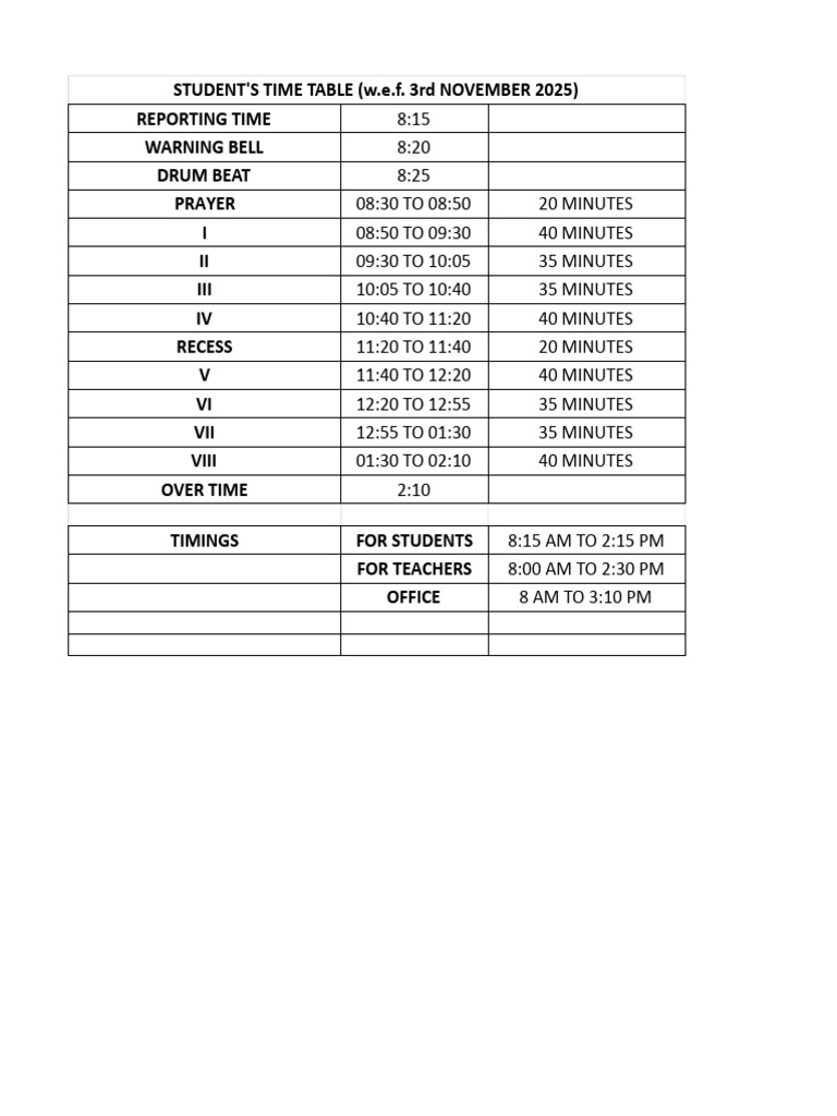Winter Time Table | PDF