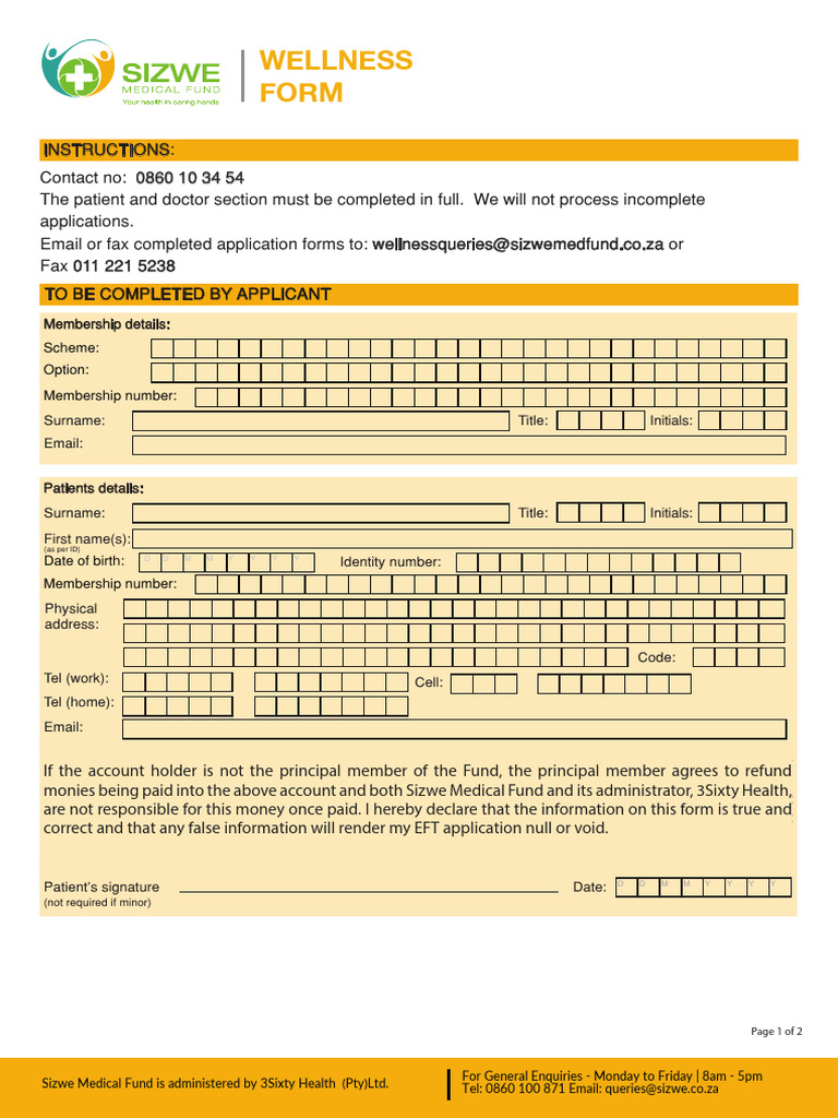 Wellness Form for Sizwe Medical Fund | PDF