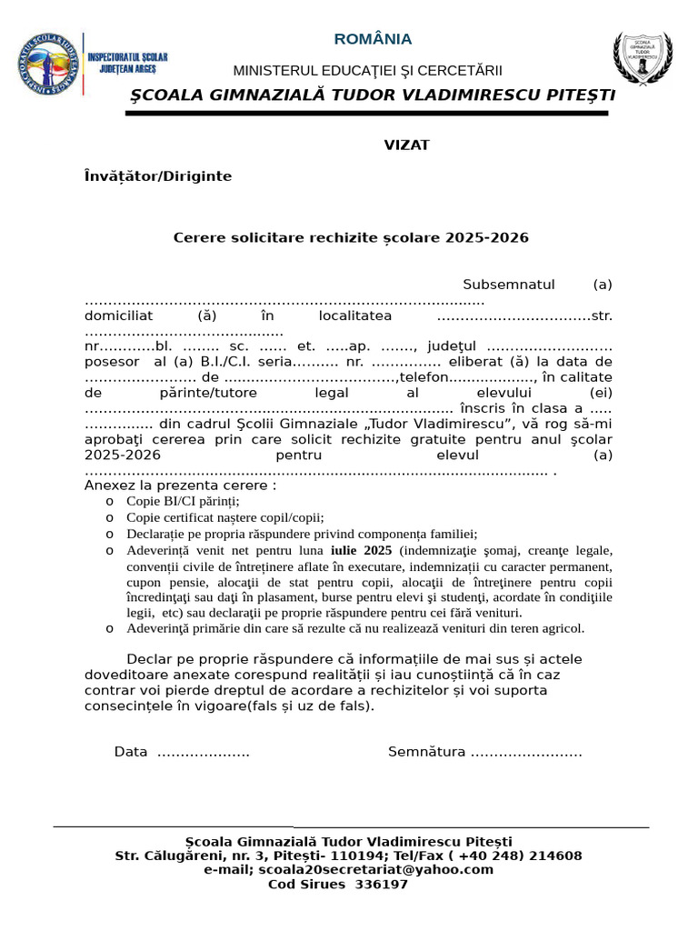 Cerere Solicitare Rechizite | PDF