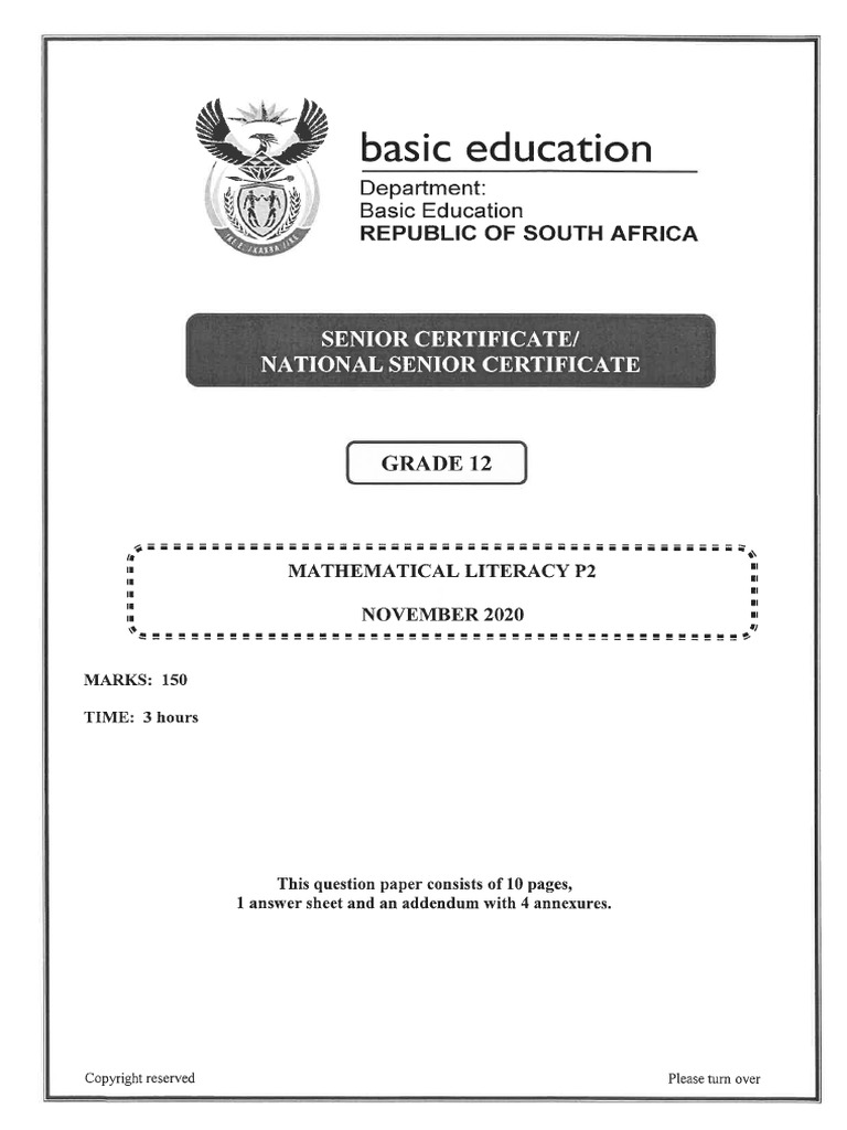 Grade 12 Mathematical Literacy Marking Guide | PDF | Volume | Mathematics