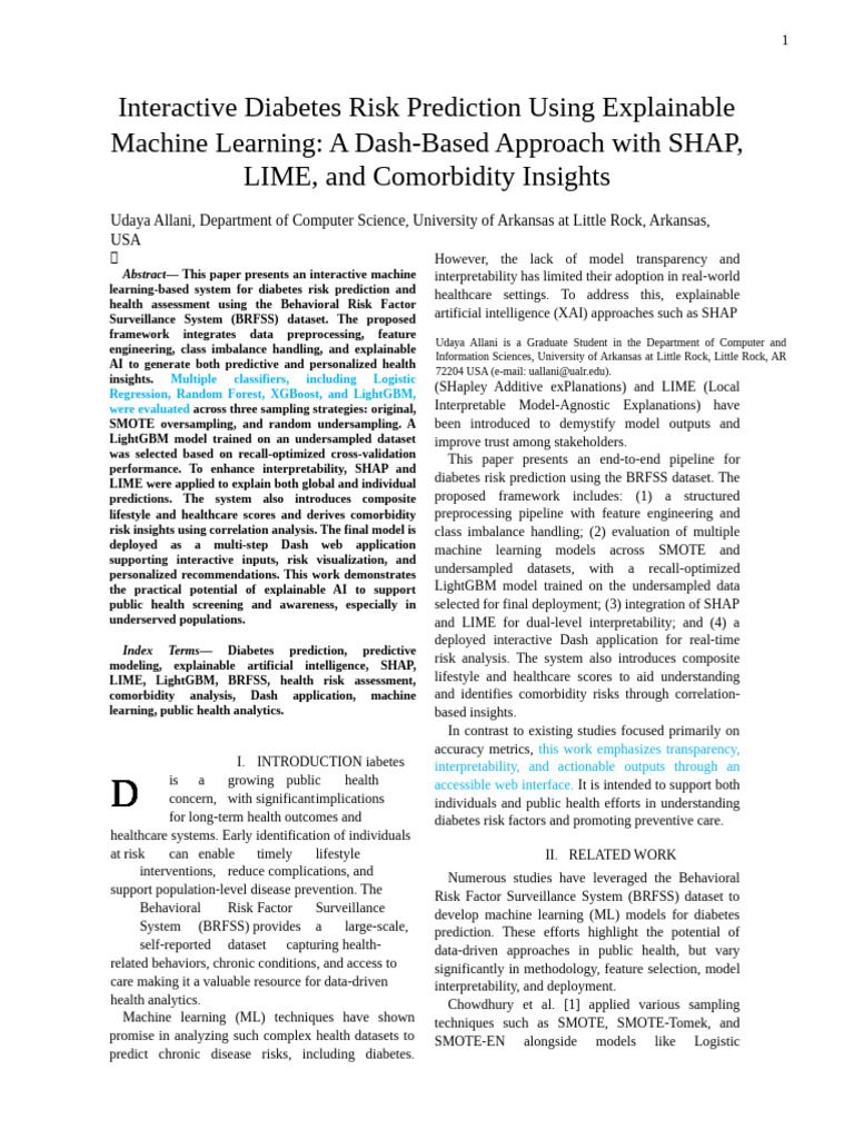 1interactive Diabetes Risk Prediction Using Explainable | PDF | Machine ...