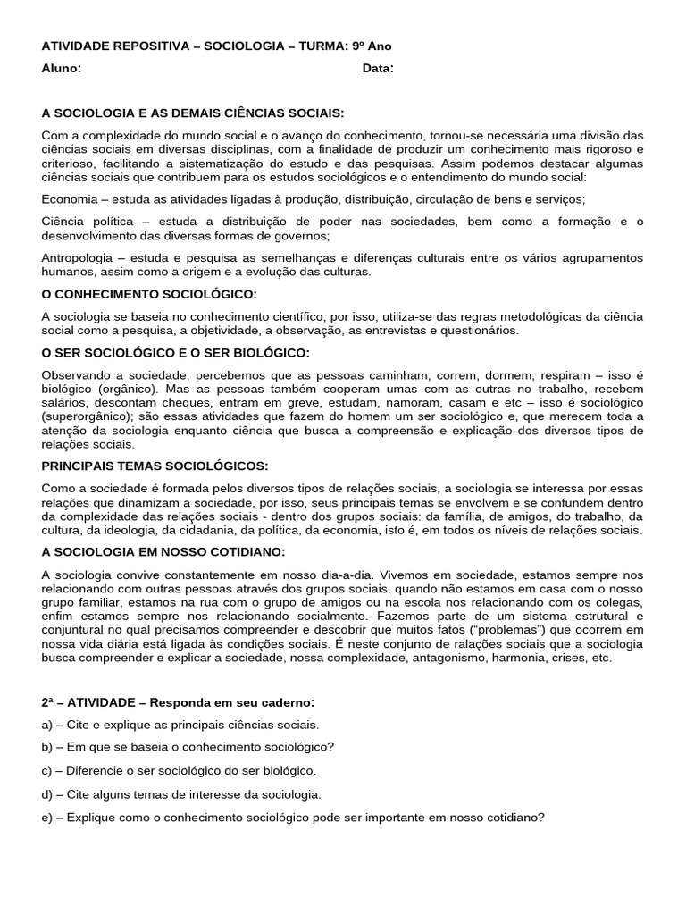 Diferença entre Ser Sociológico e Biológico | PDF | Sociologia | Sociedade
