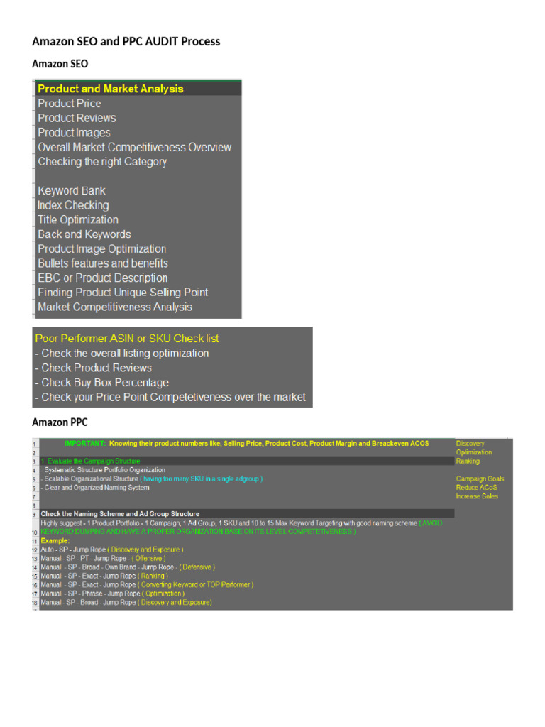 Amazon SEO and PPC AUDIT Process | PDF