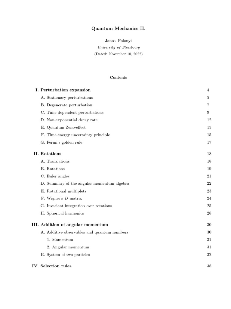 Advanced Quantum Mechanics Concepts | PDF | Perturbation Theory ...