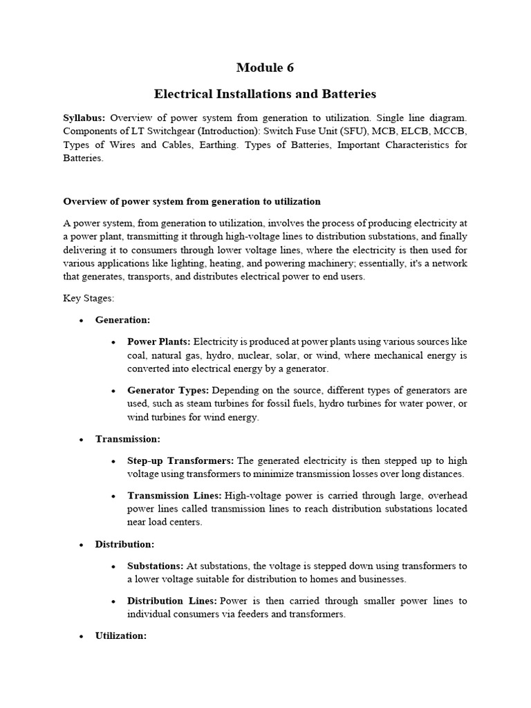 Electrical Installations & Battery Basics | PDF | Fuse (Electrical ...