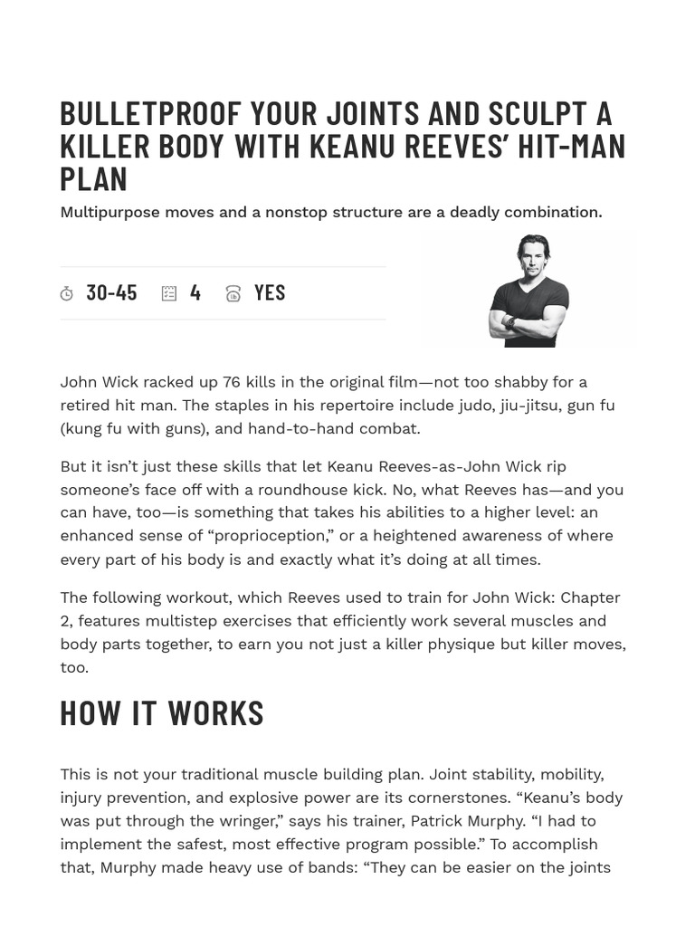 Keanu Reeves' Hit-Man Workout Plan | PDF | Physical Exercise | Weight ...