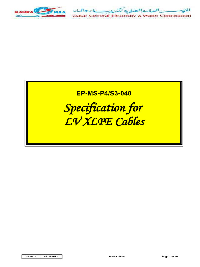 LV XLPE Cable Specification Guide | PDF | Insulator (Electricity) | Wire