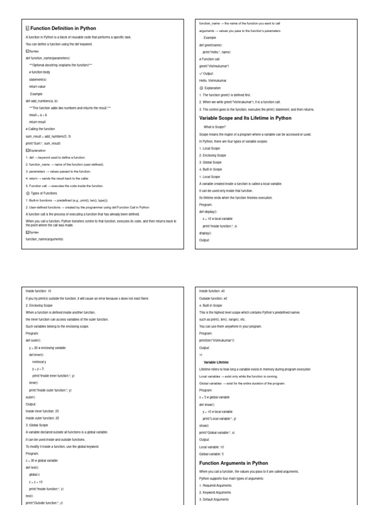 Python Function Basics and Scope | PDF | Parameter (Computer ...