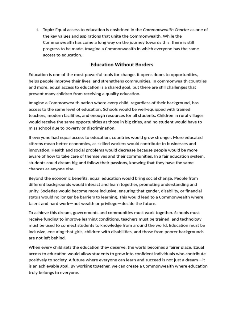Equal Access to Education in the Commonwealth | PDF | Social Policy ...