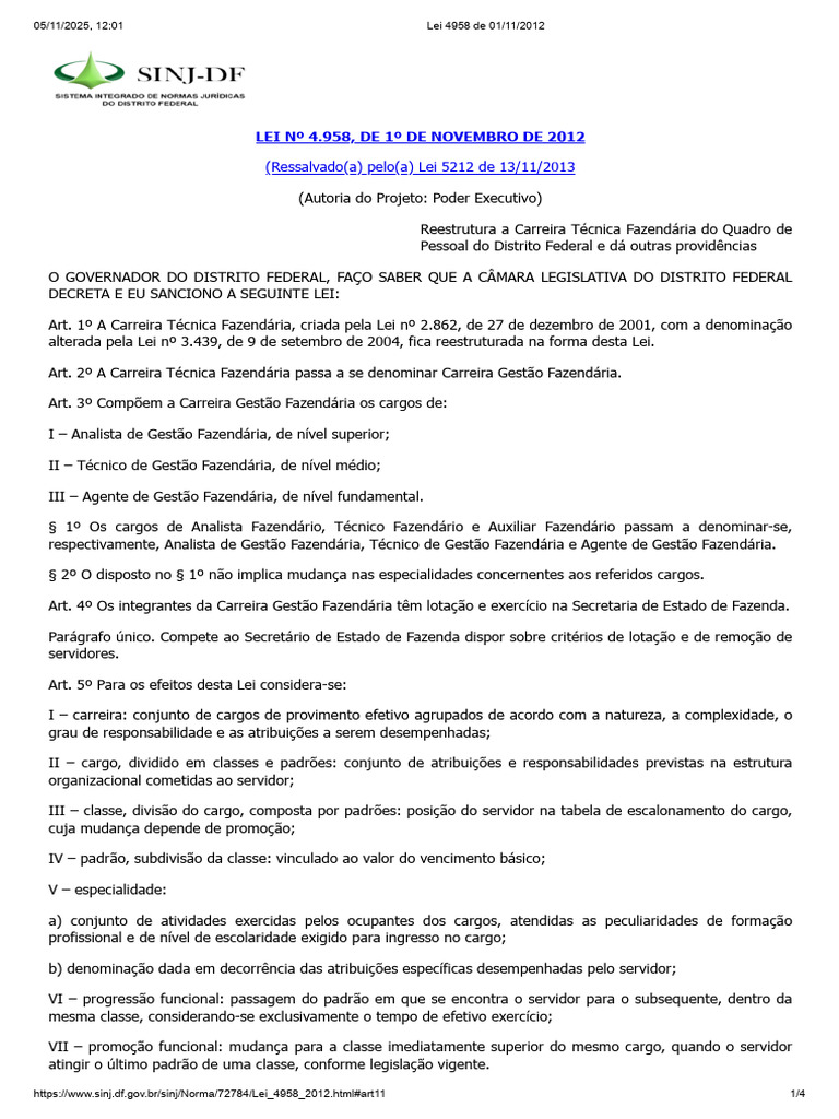 Lei 4958 de 01_11_2012 | PDF | Administração pública | Secretário de Estado