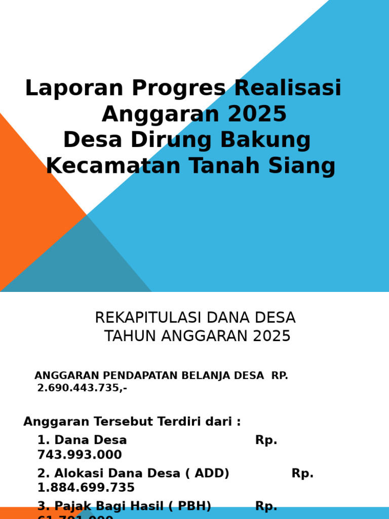 Progres Anggaran Desa Dirung Bakung 2025 | PDF
