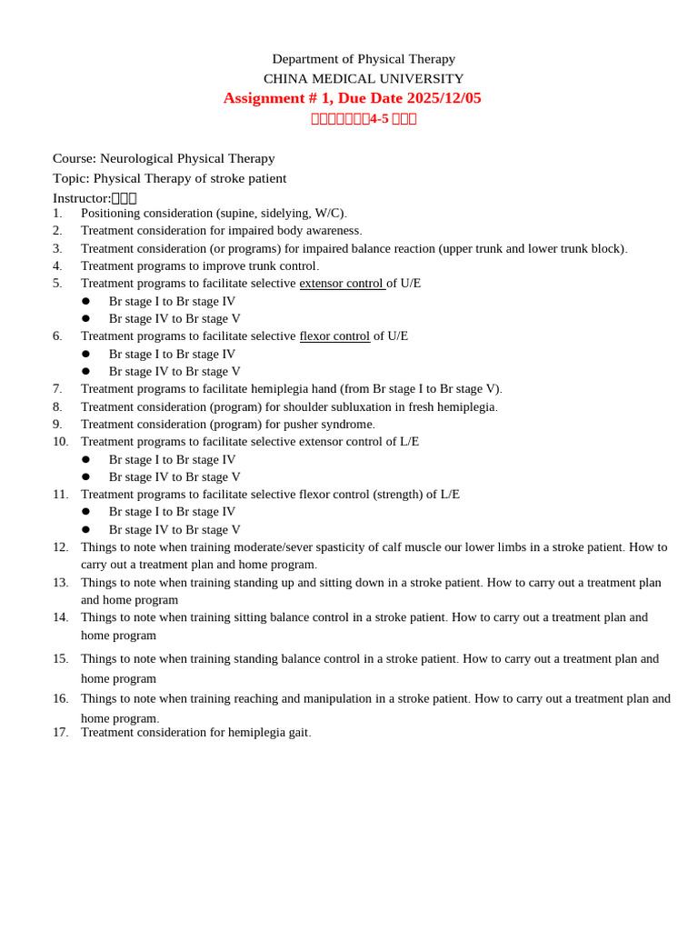 Stroke Patient Physical Therapy Guide | PDF