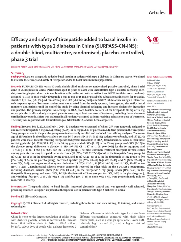 Tirzepatide Efficacy in Type 2 Diabetes | PDF | Clinical Medicine ...