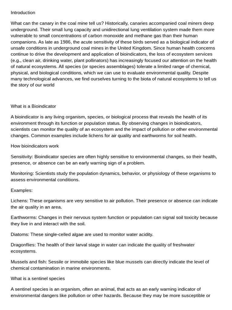 A Bioindicator Is Any Living Organism, Species, or Biological Process ...