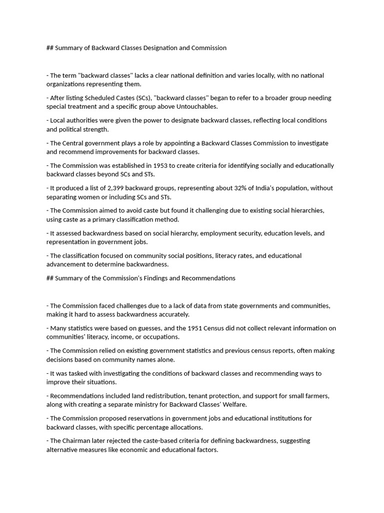 Backward Classes: Designation and Challenges | PDF | Economies | Social ...