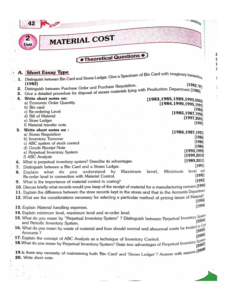 Mission MCQ CH 2 Material Cost Full PDF (Honours) | PDF