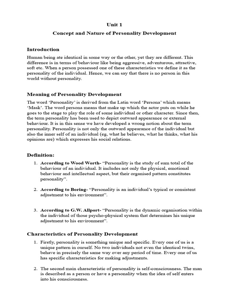 Meaning and Nature of Personality Development | PDF | Word | Behavior