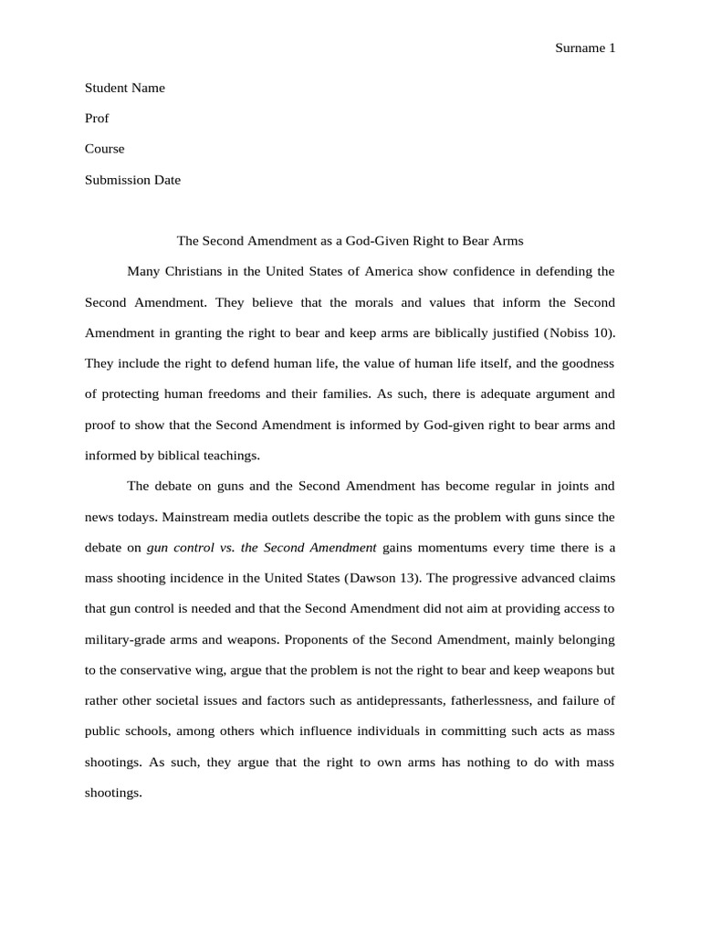 The Second Amendment As A God-Given Right To Bear Arms | PDF | Second ...