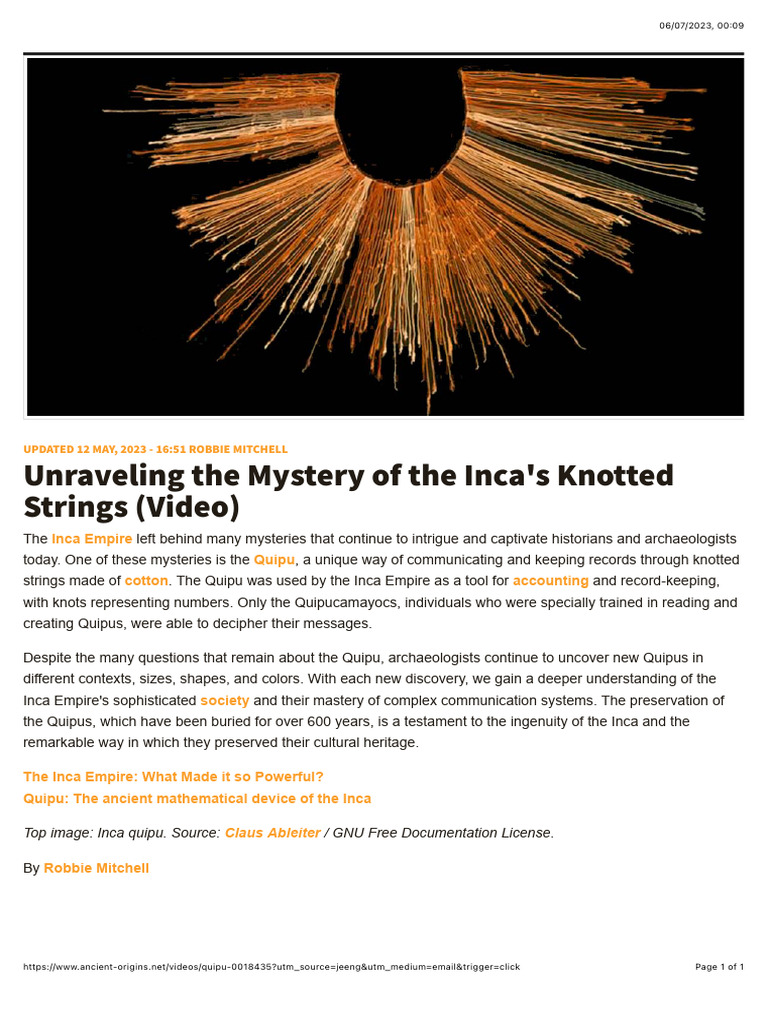 Unraveling the Mystery of the Inca's Knotted Strings (Video) | Ancient ...