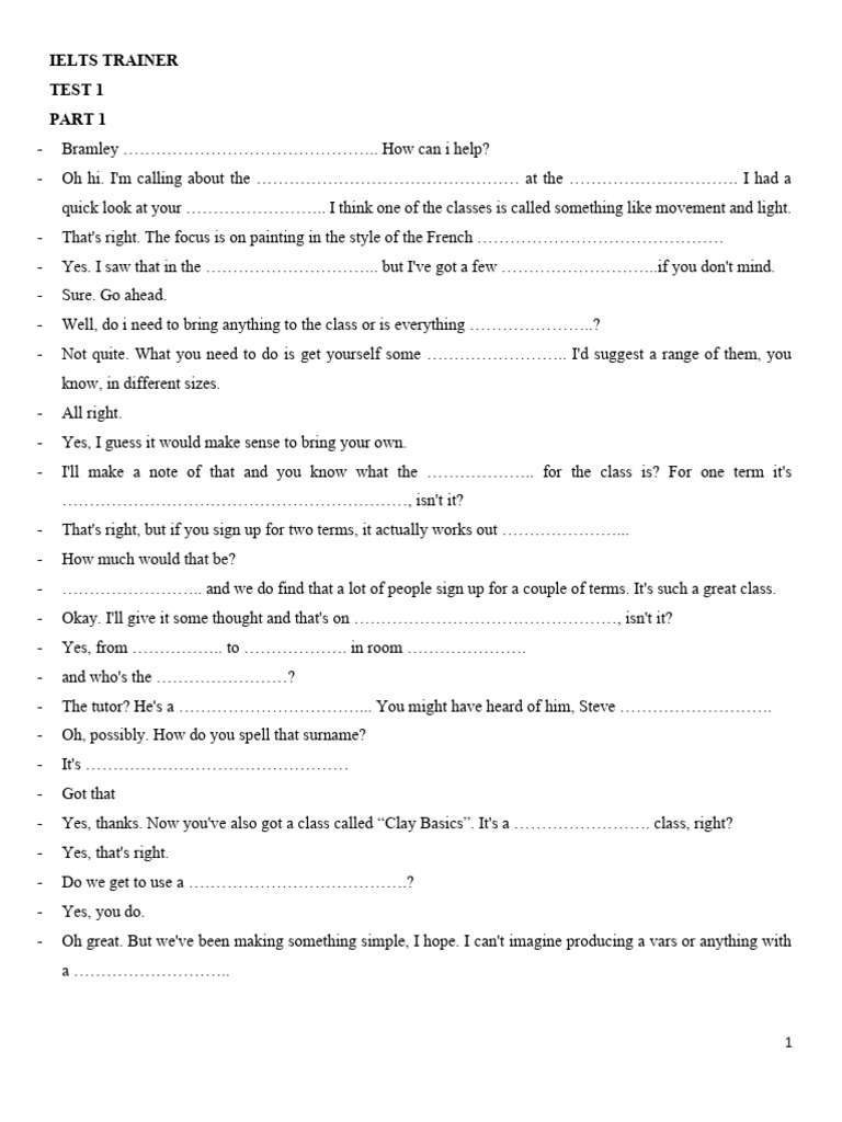 IELTS Trainer Test 1 Listening Practice | PDF