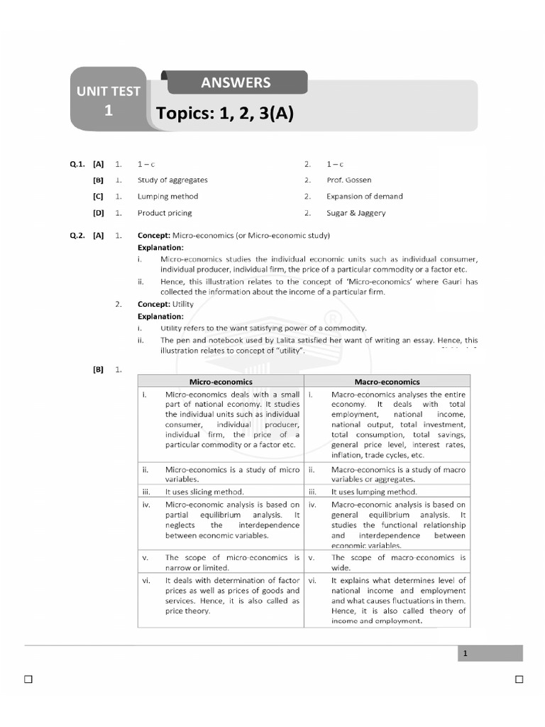 Eco Unit Test 4th Sept (Model Answer) | PDF