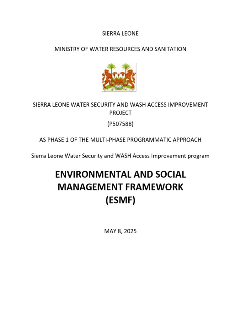 ESMF | PDF | Wash | Water Security