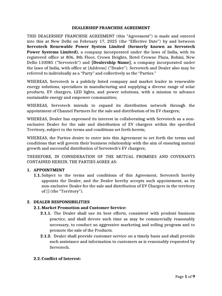 Dealership Franchise Agreement | PDF | Indemnity | Justice