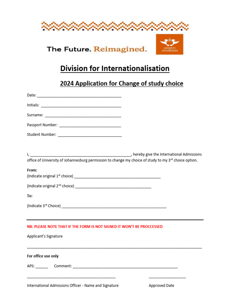 Change of Study Choice Application Form | PDF