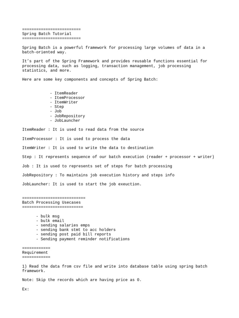 Spring Batch Data Processing Guide | PDF