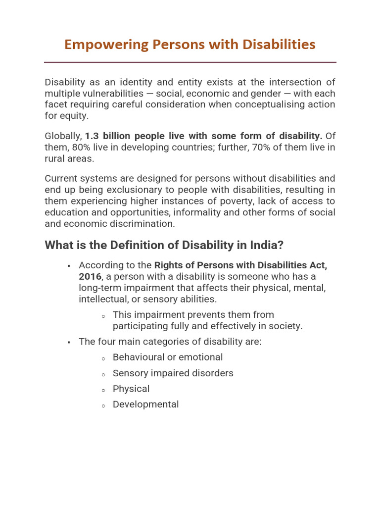 Empowering Persons with Disabilities in India | PDF | Disability ...