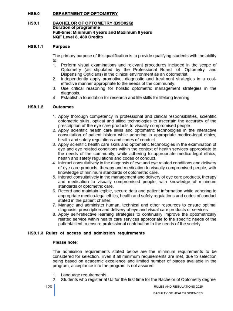Bachelor of Optometry Program Details | PDF | Optometry | Health Care