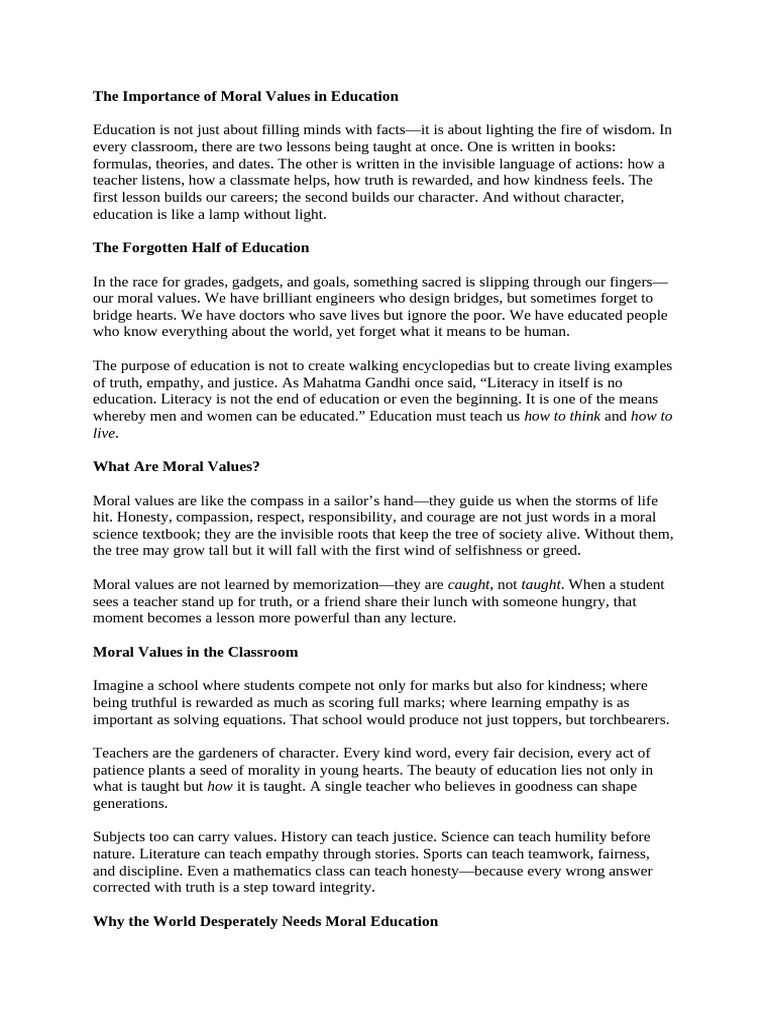 Moral Values: Key to Education's Purpose | PDF | Wisdom | Morality