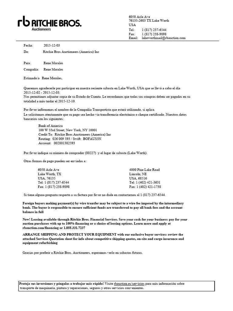 Invoice for Ritchie Bros Auction Purchase | PDF | Services (Economics ...