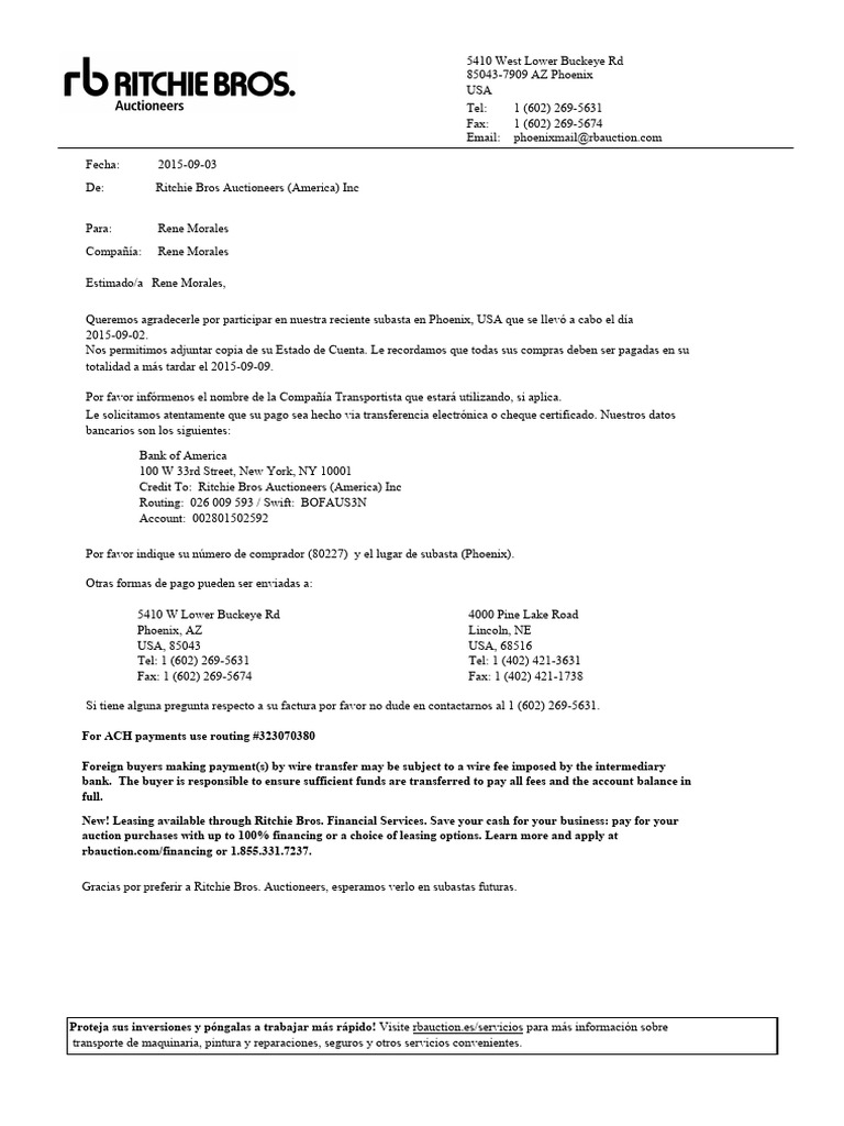 Phoenix Auction Invoice for Rene Morales | PDF | Services (Economics ...