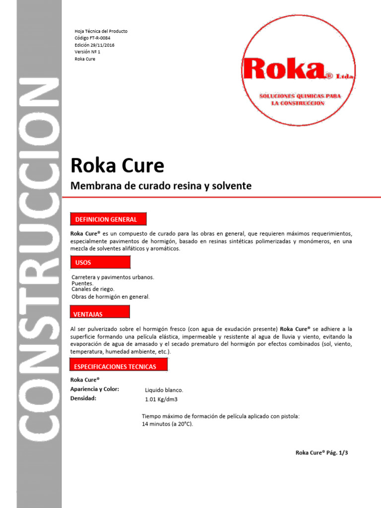 FT-R-0084 Roka Cure | PDF | Hormigón | Agua