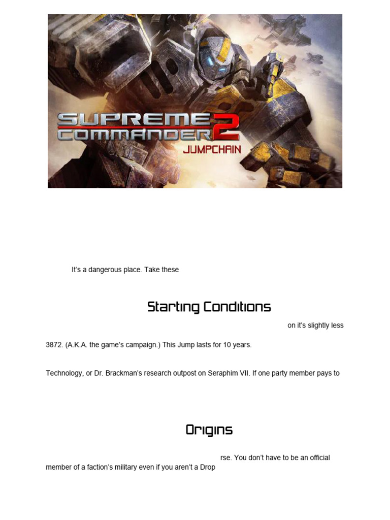 Supreme Commander 2 JumpChain | PDF