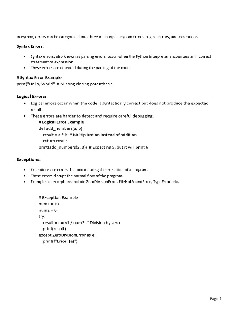 Python Error Types and File Handling Guide | PDF | Class (Computer ...