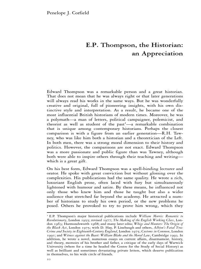 Corfield. E. P. Thompson, The Historian. An Appreciation | PDF ...
