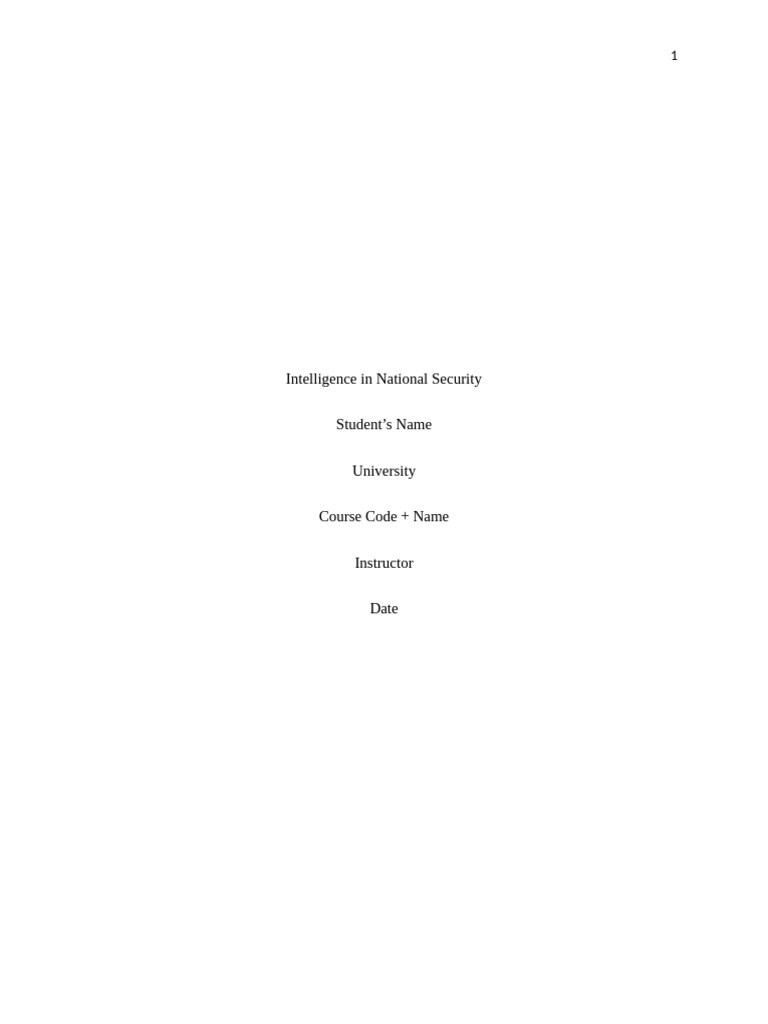 Intelligence In National Security Pdf International Security