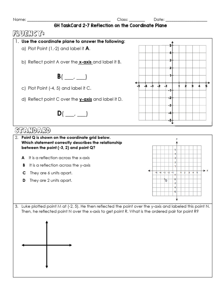 Coordinate Plane Reflection Tasks | PDF | Cartesian Coordinate System ...