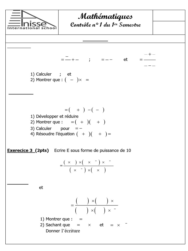 Contrôle de mathématiques 3AC 2020-2021 | PDF | Mathématiques