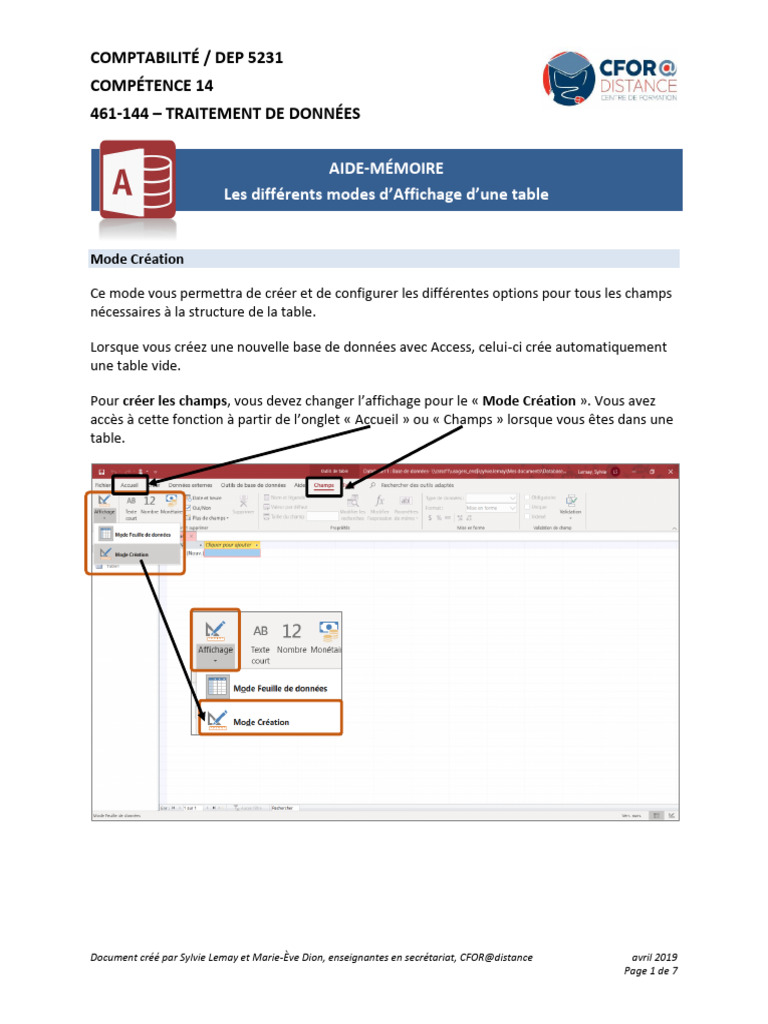 Modes d'affichage dans Access : Guide pratique | PDF | Bouton ...