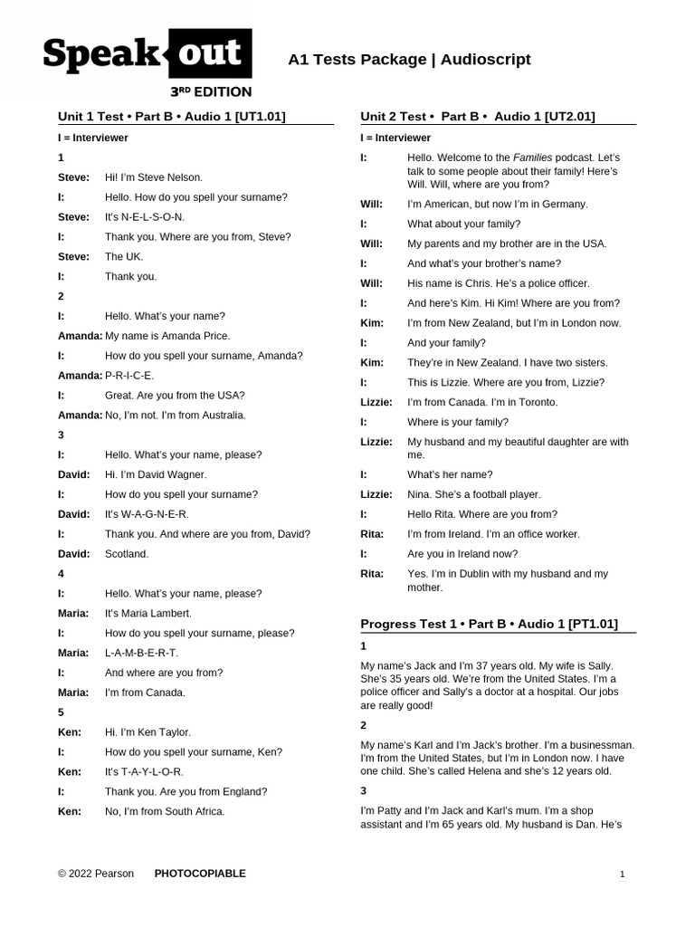 A1 Listening Test Audioscripts | PDF | Lunch | Foods
