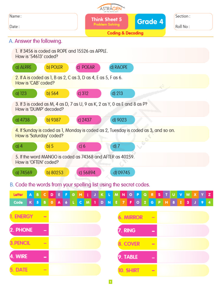 Grade 4 Coding and Decoding Exercises | PDF | Chess Theory | Chess