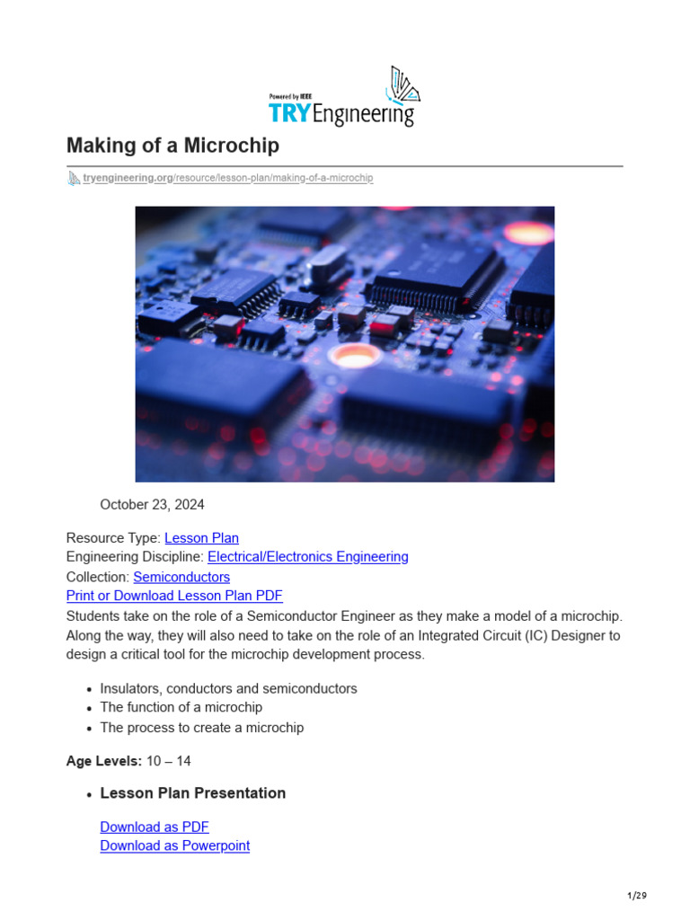Microchip Creation Lesson Plan | PDF | Integrated Circuit ...