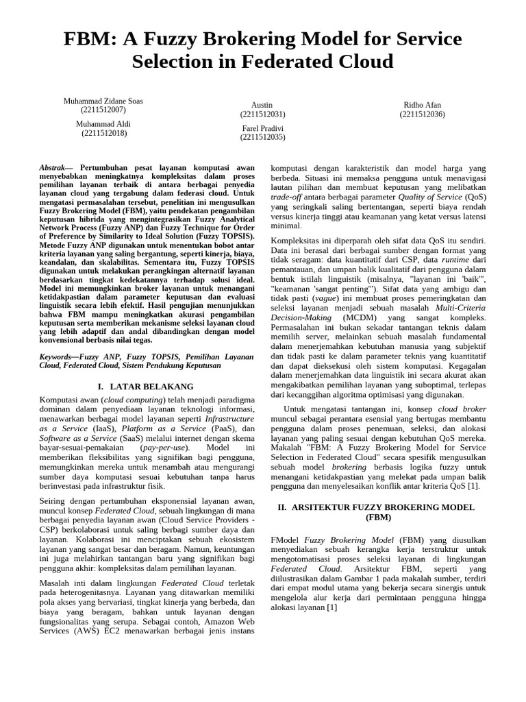 Model FBM untuk Seleksi Layanan Cloud | PDF
