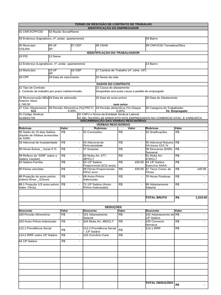 Rescisão de Contrato de Trabalho: Termo e Verbas | PDF | Férias ...