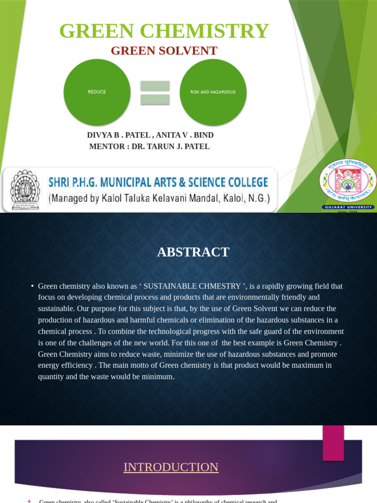 Green Chemistry and Eco-Friendly Solvents | PDF | Chemistry | Green ...